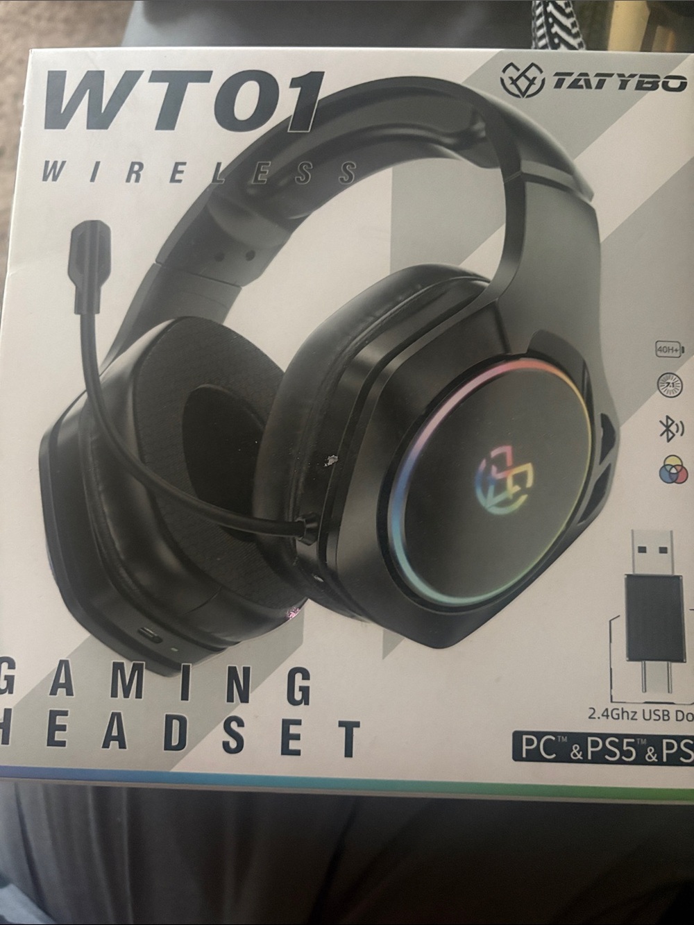WT01 Wireless Black Gaming Headset with RGB